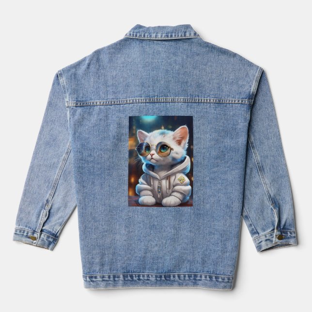 "Sticker Chic: Illustrated Denim Jacket for Fashio (Back)