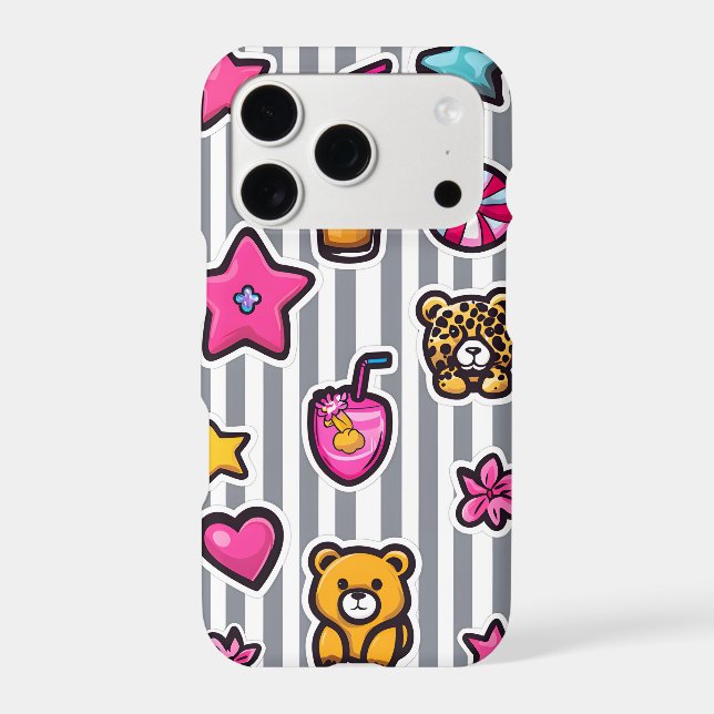 Sticker Collage iPhone Case | Y2K Pinstripe (Back)