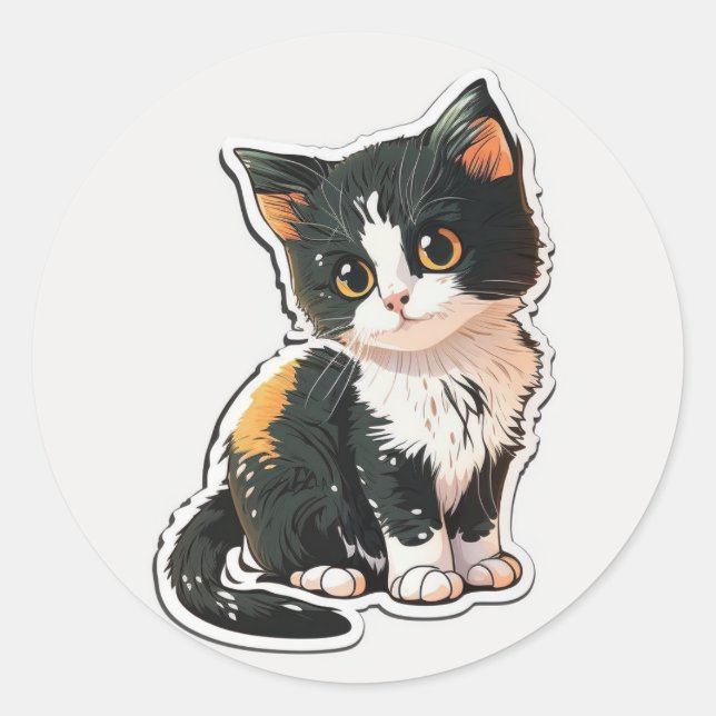 Sticker Cute Cat Classic Round Sticker (Front)