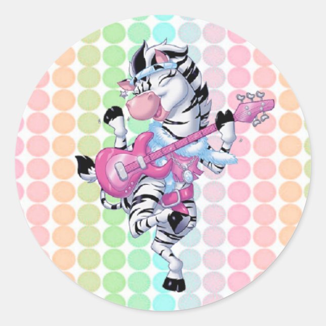 Sticker/Dancing Zebra and Polka Dots Classic Round Sticker (Front)