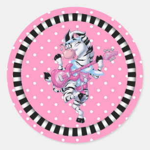 Sticker/Dancing Zebra and Polka Dots Classic Round Sticker
