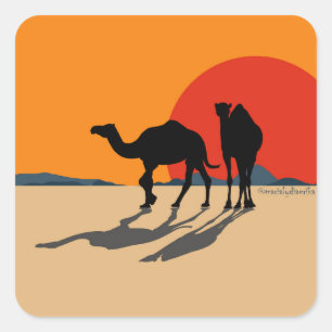 Sticker: Design "Kamele & Sonnenuntergang" Square Sticker