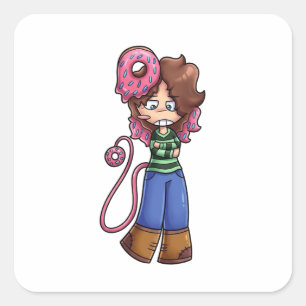 Sticker Doughnut Girl Chibi Character with Pink Ha
