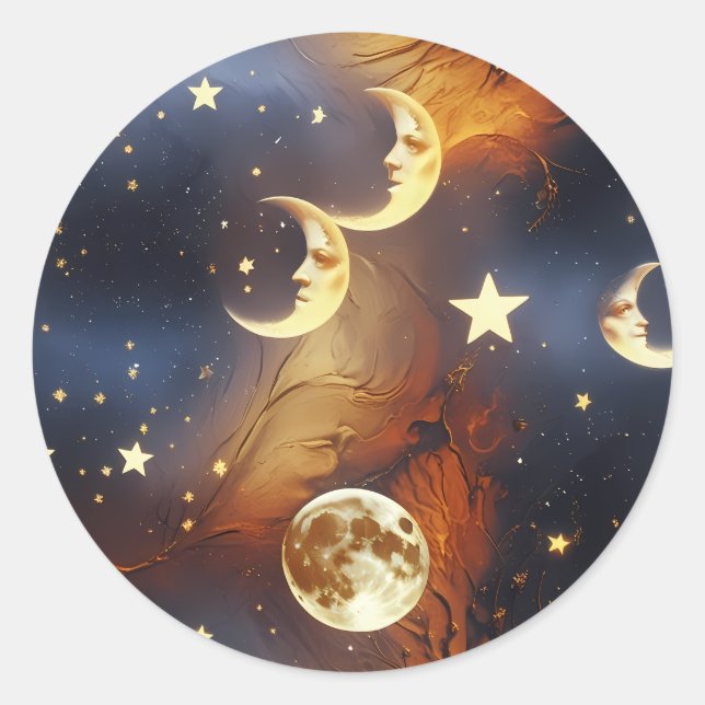 Sticker - Dreamy Fiery Orange Celestial Moon (Front)
