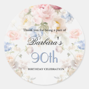 STICKER Elegant Painted Rose Floral 90th Birthday 