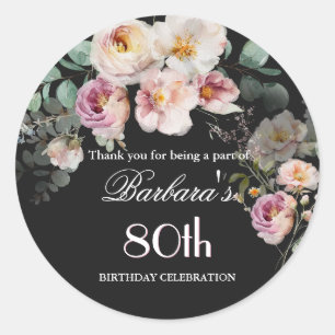 STICKER Elegant Watercolor Floral 80th Birthday
