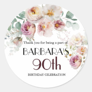 STICKER Elegant Watercolor Floral 90th Birthday 