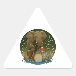 Sticker: Elephant Playing Drums in a Water Tub Triangle Sticker