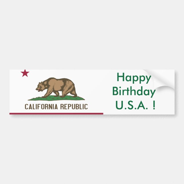Sticker Flag of California, Happy Birthday U.S.A.! (Front)