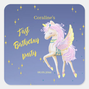 Sticker for the first birthday with gentle unicorn