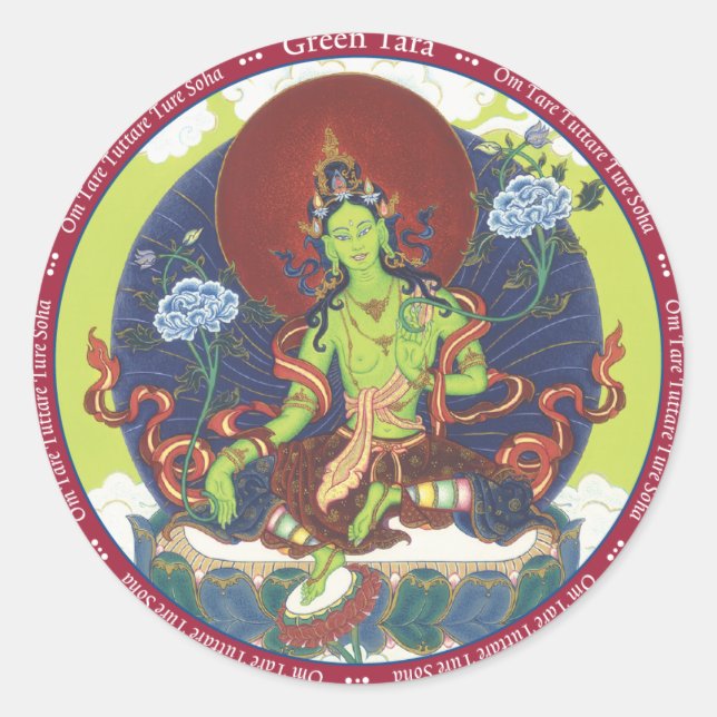 STICKER Green Tara - with mantra (Front)