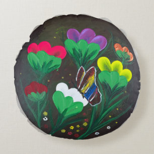 Sticker- Handmade artwork - Butterfly Bolssom Round Cushion