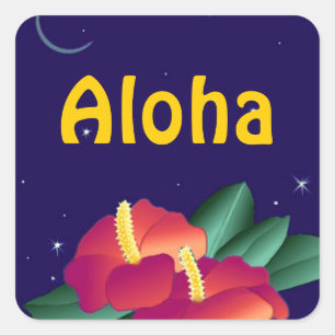 Sticker Hawaiian Night Stars Hibiscus Aloha