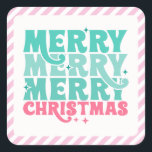 Sticker in Mint   Pink Merry Christmas, striped<br><div class="desc">Say ‘Merry merry merry Christmas” with this cute and bold sticker.</div>