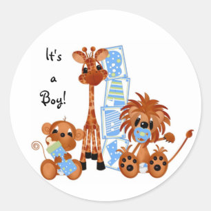 Sticker-It's a Boy Jungle babies Classic Round Sticker