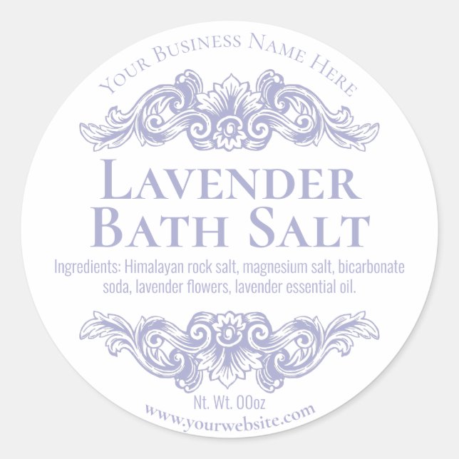 Sticker Label For Handmade Lavender Bath Salt Soak (Front)