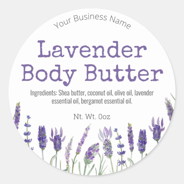 Sticker Label For Handmade Lavender Body Butter (Front)