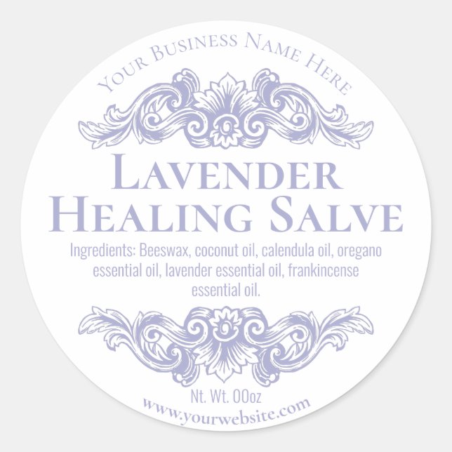 Sticker Label For Handmade Lavender Healing Salve (Front)