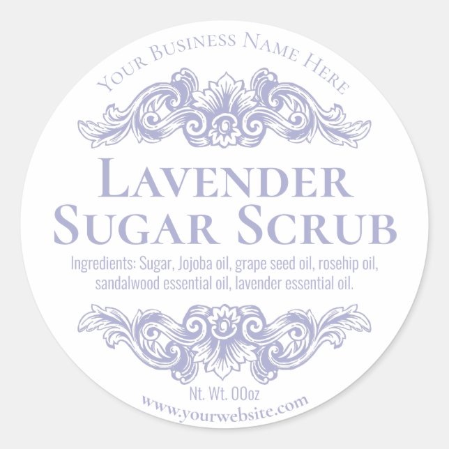 Sticker Label For Handmade Lavender Sugar Scrub (Front)