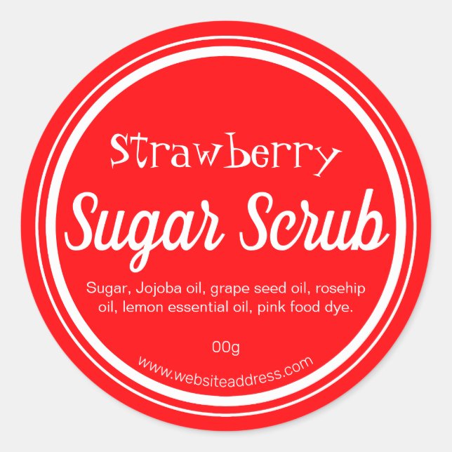 Sticker Label For Handmade Strawberry Sugar Scrub (Front)