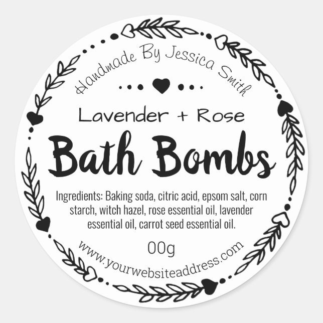 Sticker Label For Homemade Bath Bombs (Front)