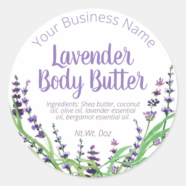 Sticker Label For Homemade Lavender Body Butter (Front)