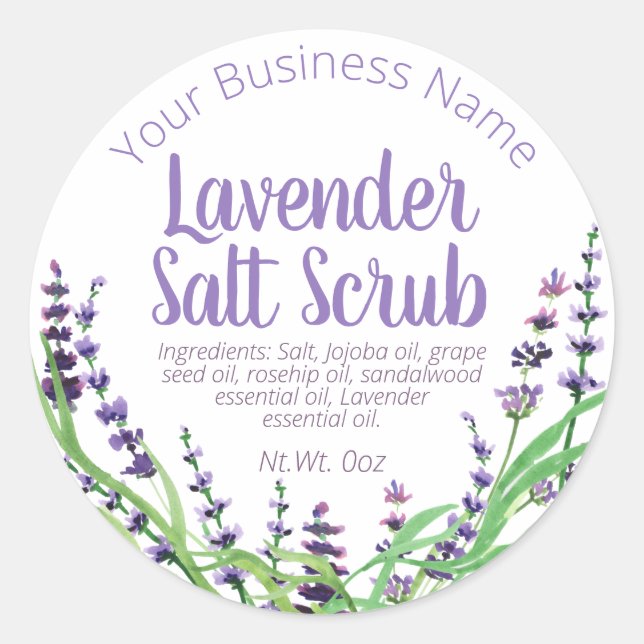 Sticker Label For Homemade Lavender Salt Scrub (Front)