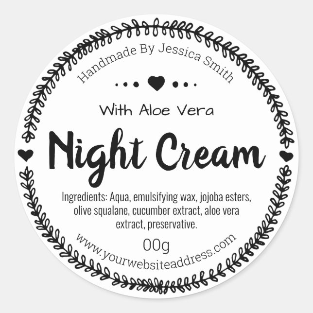 Sticker Label For Homemade Night Cream Moisturizer (Front)