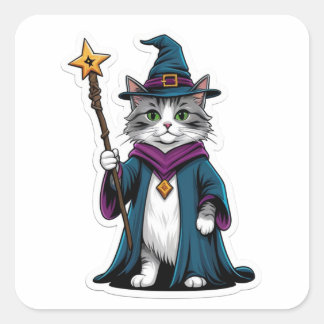 Sticker Mini wizard cat with magical staff