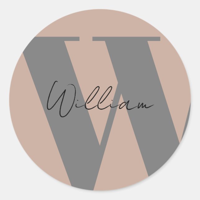 STICKER Monogram name mocha brown grey stylish (Front)