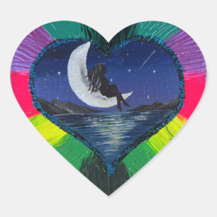 Sticker- Moonlit Dreams - Handmade artwork  Heart Sticker