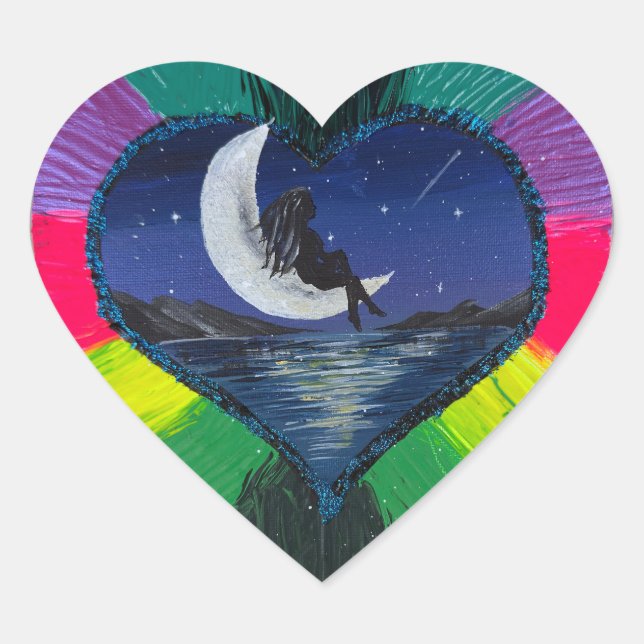 Sticker- Moonlit Dreams - Handmade artwork  Heart Sticker (Front)