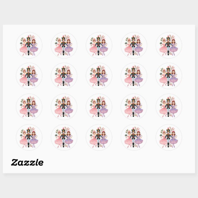 Sticker-Nutcracker Ballet-Whimsical Christmas Classic Round Sticker (Sheet)