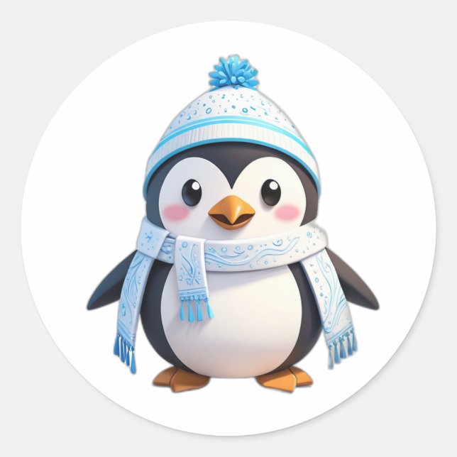 Sticker of penguin with a scarf and snowf (Front)