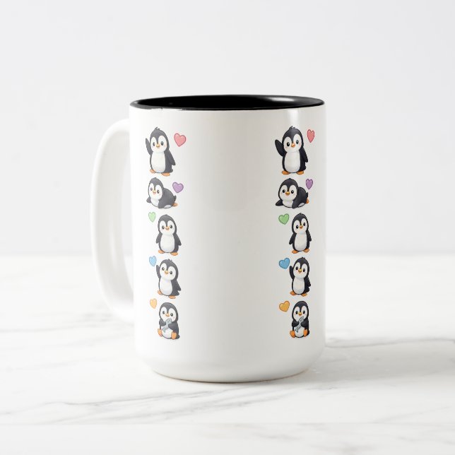Sticker Pack Mug Kawaii Penguin with Colourful Hea (Front Left)