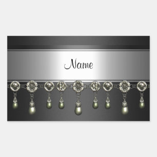Sticker Rectangle Black Silver Chrome Jewel trim