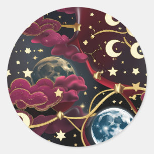 Sticker - Red Celestial Moon Design Mystic Lunar