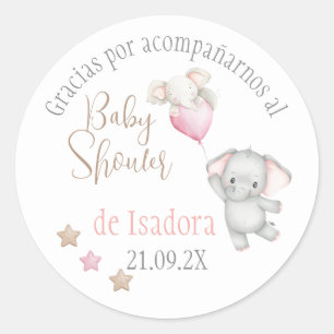 Sticker Redonda Chica Baby Shower en español con e