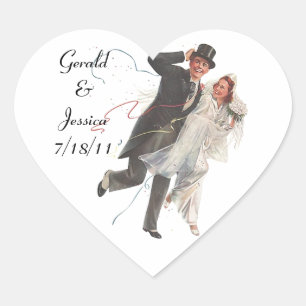 Sticker Retro Couple Marriage Wedding Heart Date