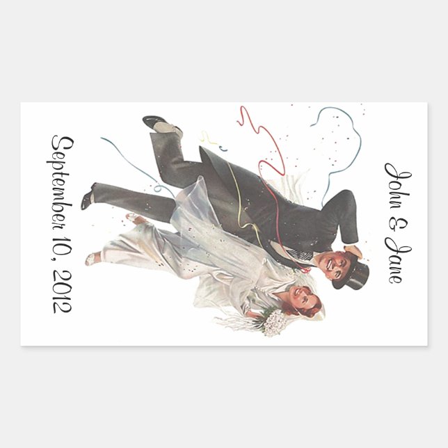 Sticker Retro Wedding Bride Groom Happy Couple (Front)