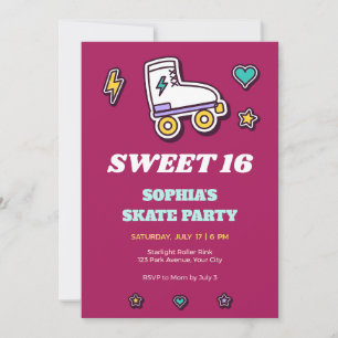 Sticker Roller Skate Sweet 16 Invitation
