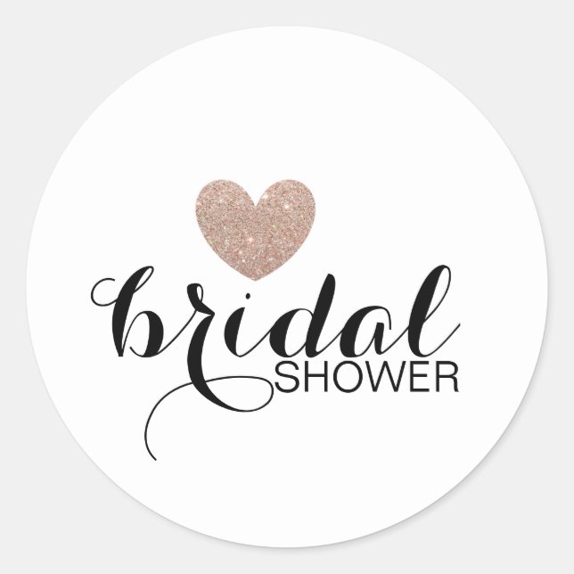Sticker- Rose Gold Glitter Heart Fab Bridal Shower Classic Round Sticker (Front)