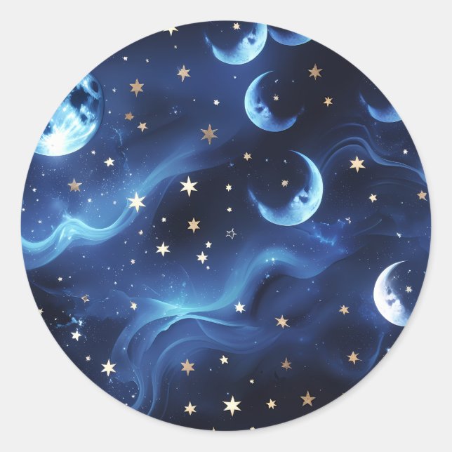 Sticker - Sapphire Blue Celestial Moon Design (Front)