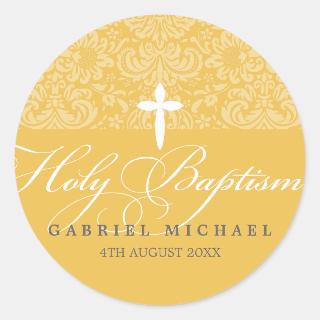 STICKER SEAL holy baptism lovely script yellow (Front)