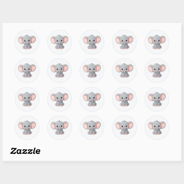Sticker, Smiling Baby Elephant with Blush Cheeks, Classic Round Sticker (Sheet)