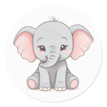 Sticker, Smiling Baby Elephant with Blush Cheeks