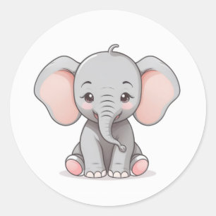 Sticker, Smiling Baby Elephant with Blush Cheeks, Classic Round Sticker