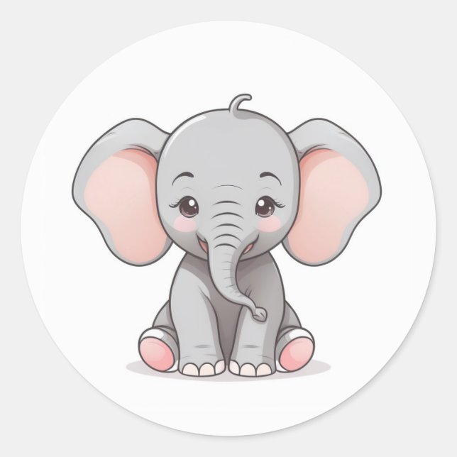 Sticker, Smiling Baby Elephant with Blush Cheeks,  Classic Round Sticker (Front)