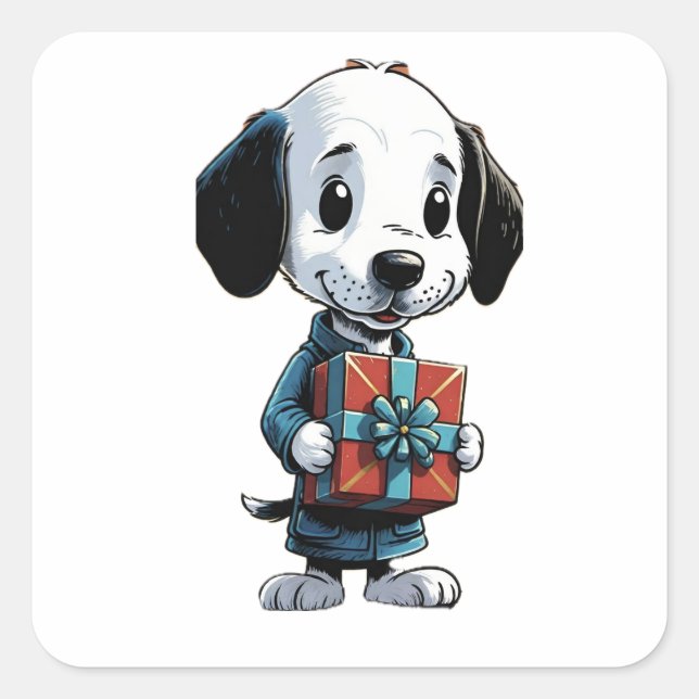 Sticker snoopy dog holding a box gift (Front)