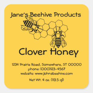 Sticker (sq)- Honey Business (bee on comb)